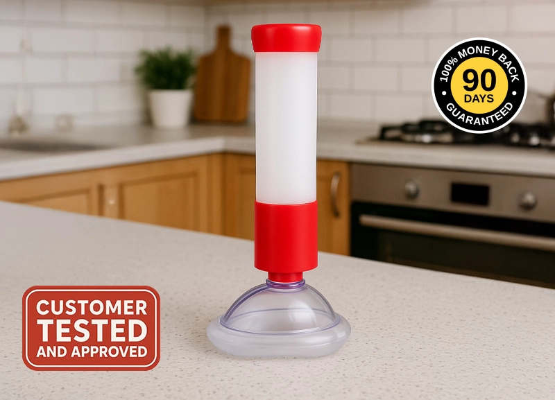 ResQVac anti-choking device on a kitchen counter